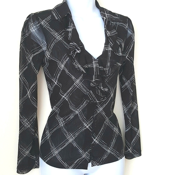 Ruffles Mesh Ooh La La Sheer Plaid Mesh Nylon Small Paris French Style Blouse - Picture 9 of 10